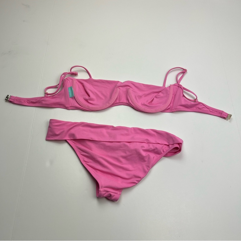 Melissa Odabash Pink Two‎ Piece Bikini Gold Accent Womens Size 8 Summer Vacation - Picture 11 of 13